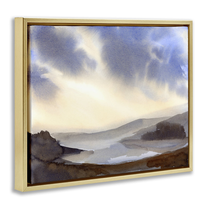 Cadre flottant Dreamy Bay Inlet Horizon, design par Ashley Davis, H 25 po x l 31 po, Cadre flottant métallique doré