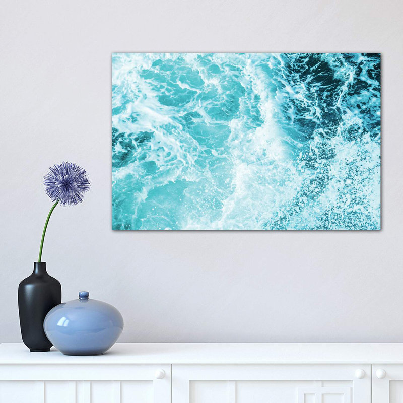 «Perfect Ocean Sea Waves» - Impression sur papier avec cadre flottant, Toile tendue, H 12 po x l 18 po x 1,5 po