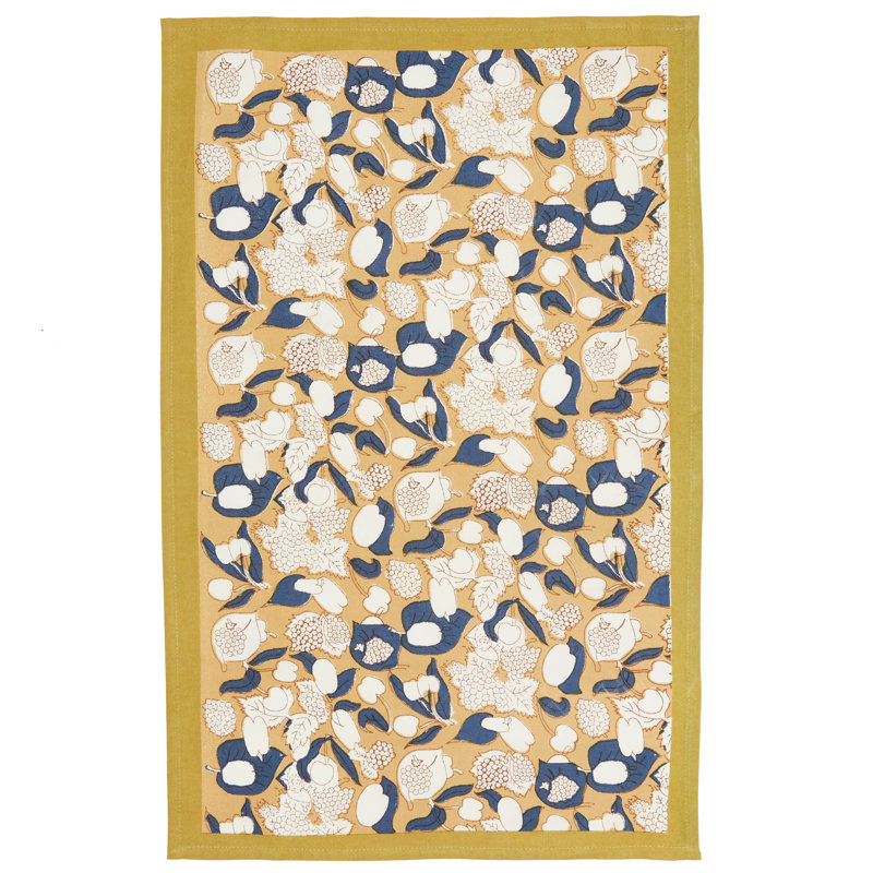 Forest Harvest Floral Tea Towel, Mustard/Blue