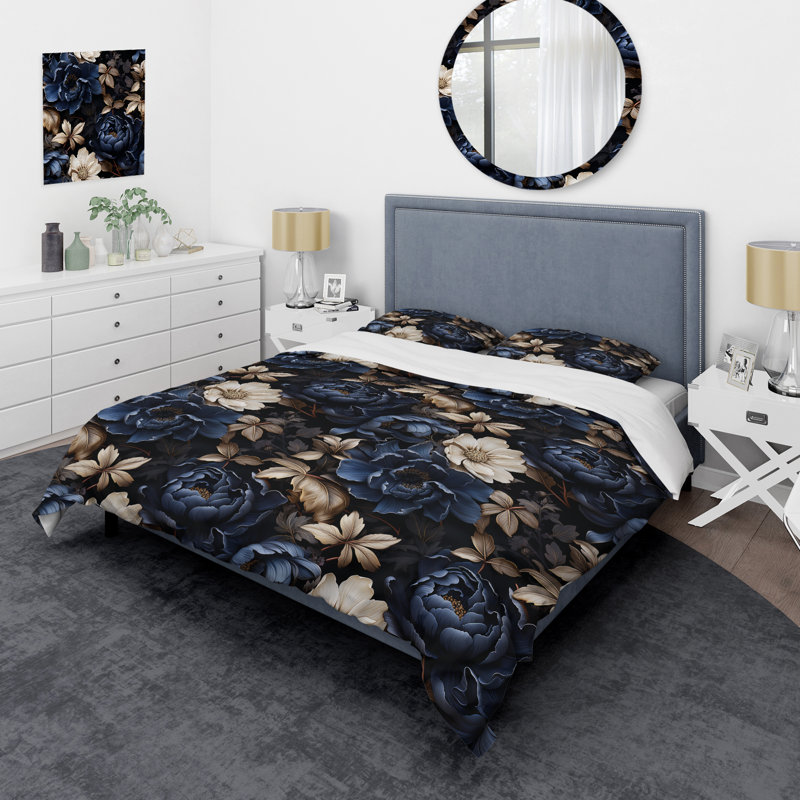Elegant Blue and White Floral Gardens - Ensemble de housse de couette floral