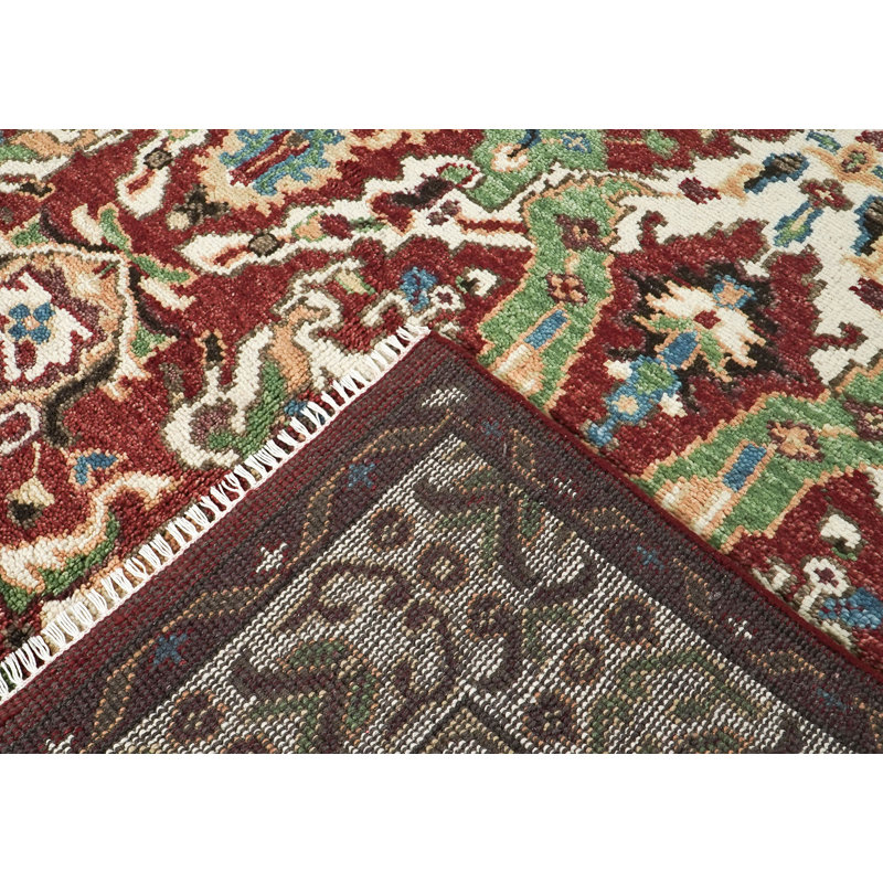Tapis 9 pi x 12 pi 1 po en laine nouée à la main