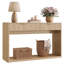 Console cannelée moderne 47 po avec 2 tiroirs pour le salon, le couloir et le vestibule, finition chêne