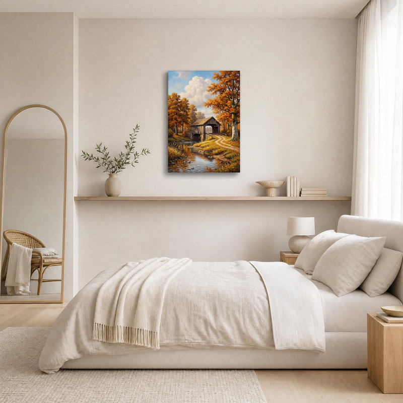 Art mural sur toile, "Pont couvert", H 36 po x l 24 po