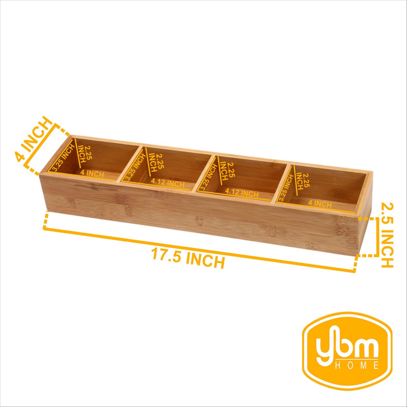 Bamboo 4 Compartment 2.5"H x 4"W x 17.5"D Drawer Organizer