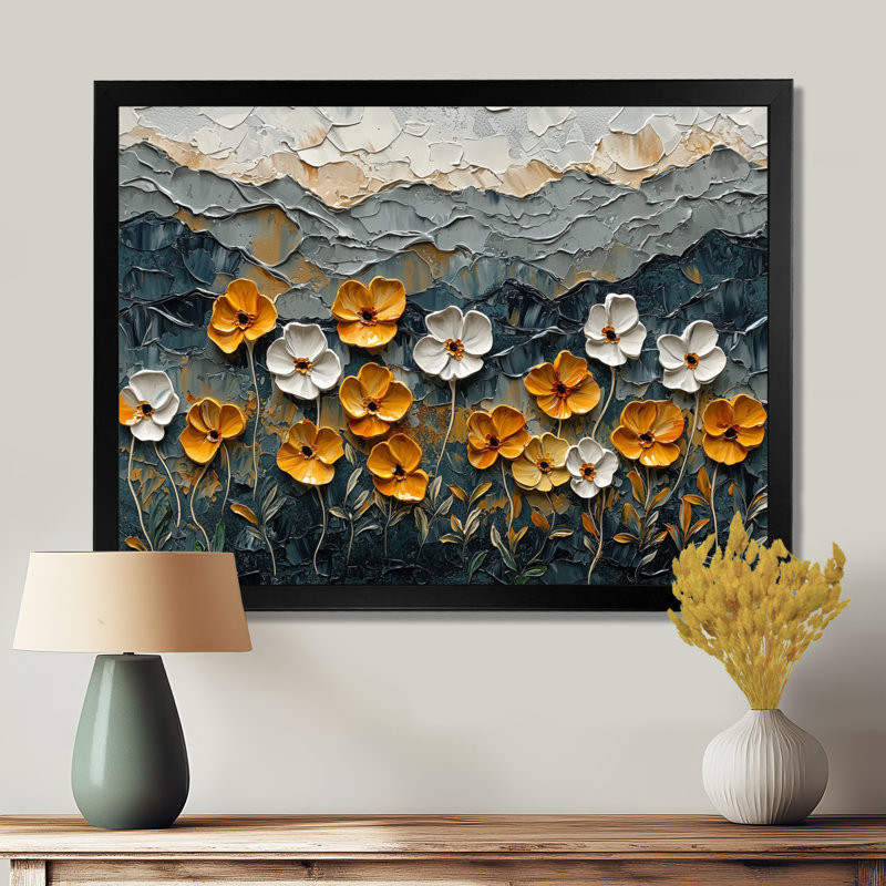 Indiren - Floral Wall Art, Single Picture Framed Print, 30" H x 40" W, Black