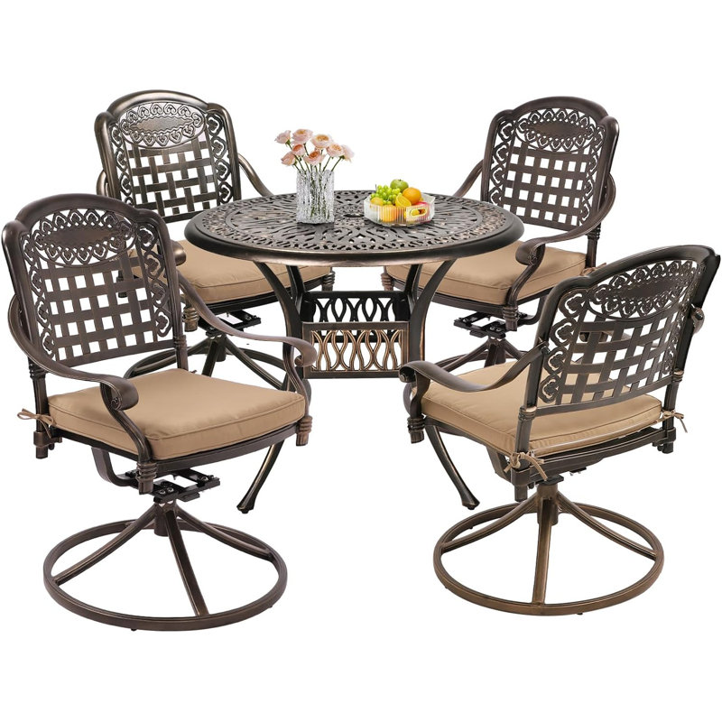 Asghar 4 - Person Patio Dining Set with Round Table , Cushions Included