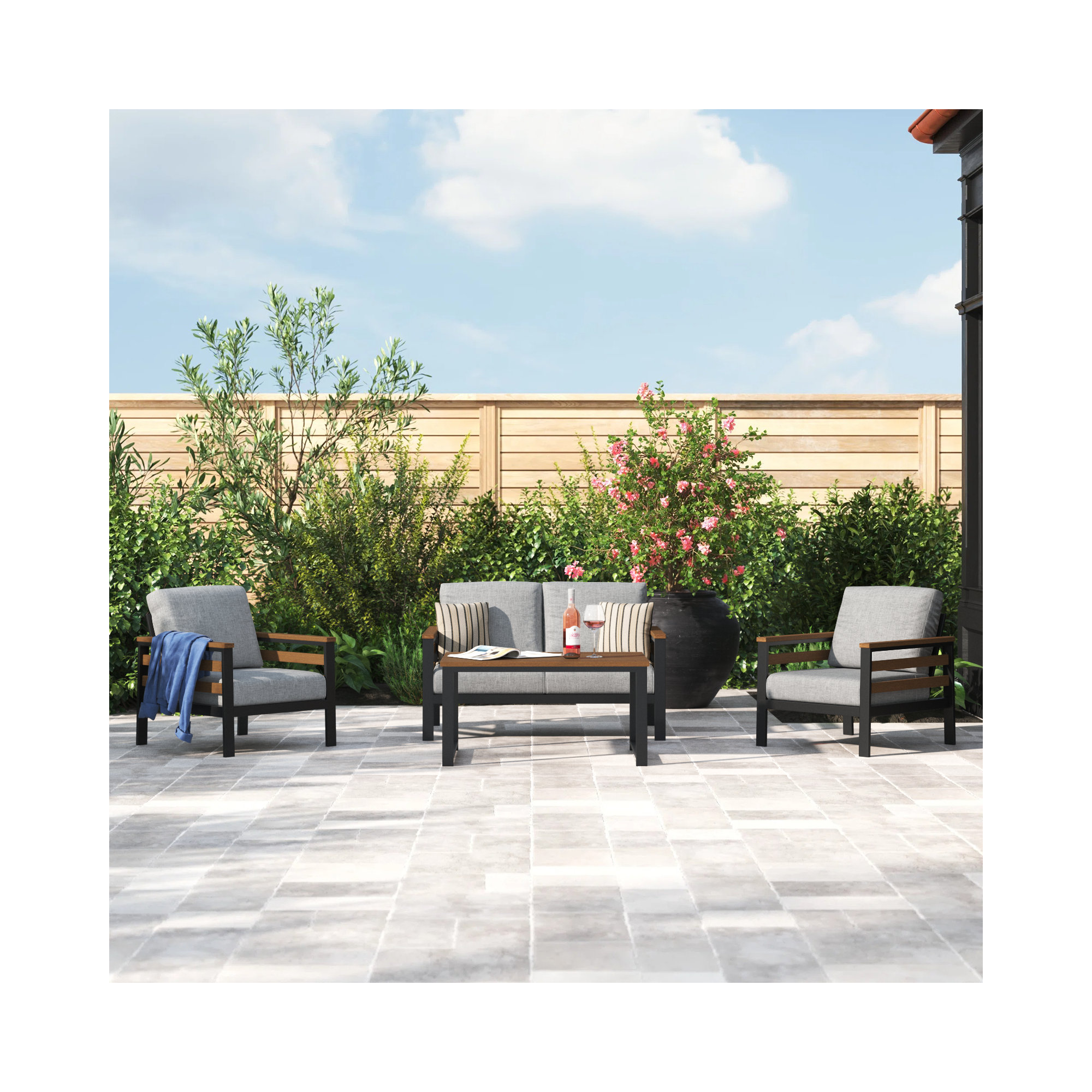 Townsend 4 - Person Outdoor Seating Group with Sunbrella® Cushions, Canvas Granite