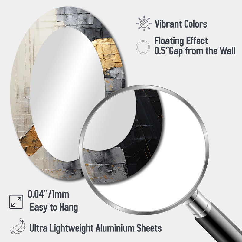 Gris gris or minimalisme Poteries - miroir mural moderne gris ovale, 36 po x 24 po