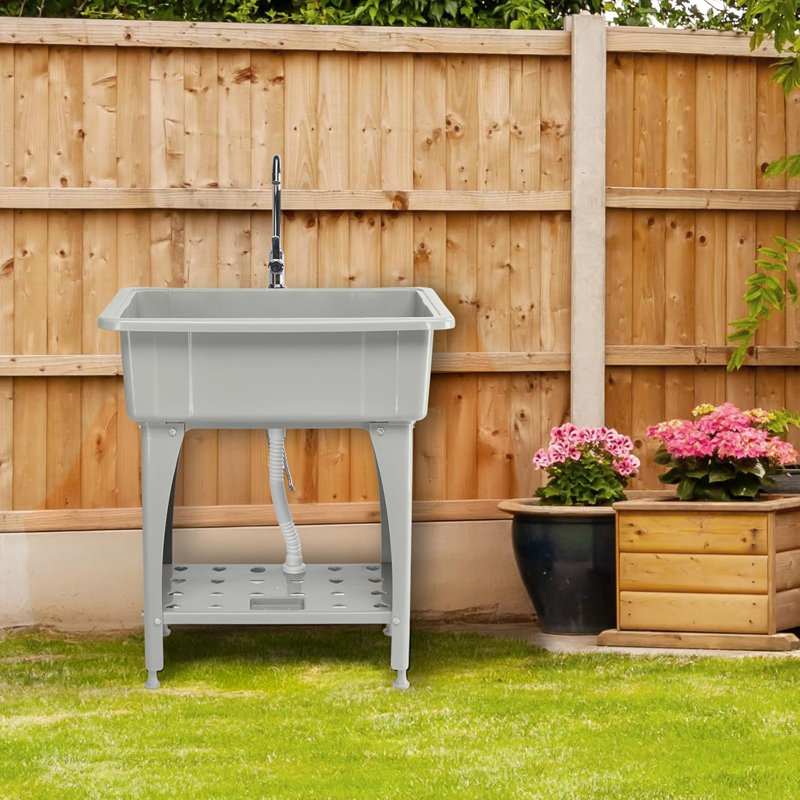 Cuve à lessive utilitaire avec robinet et tablette, Gris