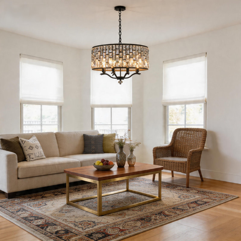 24.4" 8-Light Modern Transitional Crystal Drum Chandelier Matte Black Finish