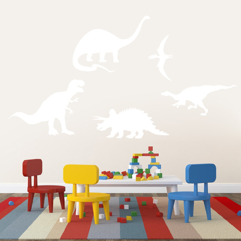 Ensemble de 5 décalcomanies murales dinosaures, Blanc