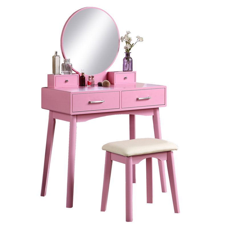 Coiffeuse et tabouret moderne en bois rose, Rose