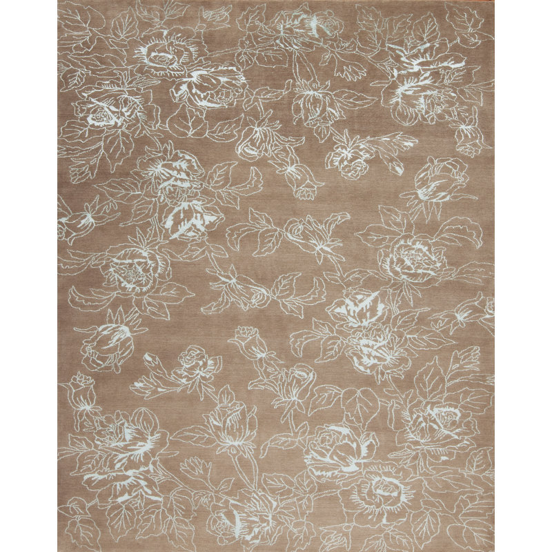 Modern Tibet Hand Knotted Floral Area Rug in Brown, Rectangle 8' x 10'