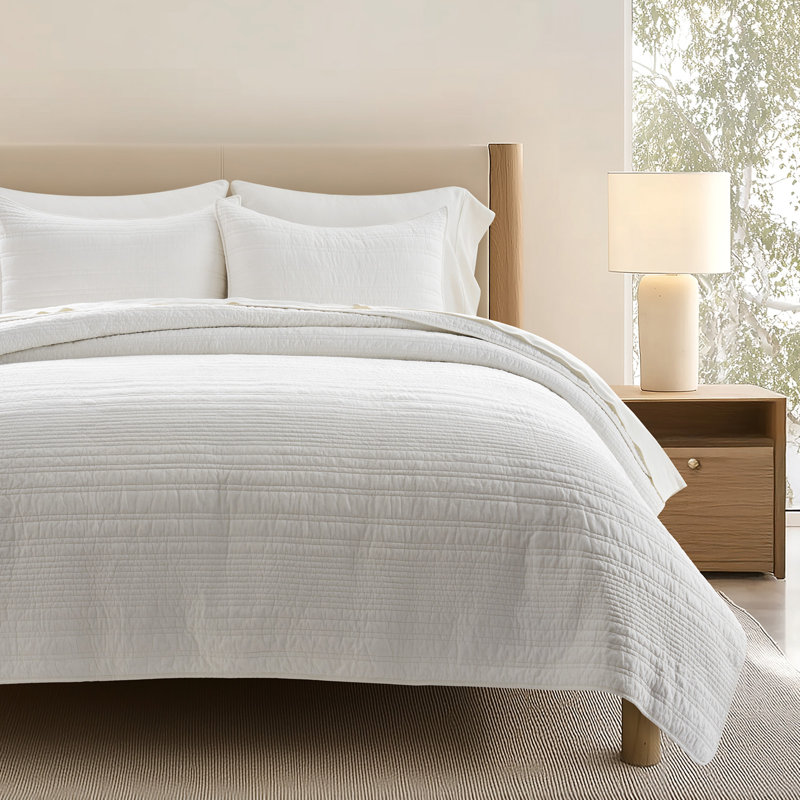 Ensemble de courtepointe 100% coton EVERGRACE, couvre-lit à rayures douces prélavé, ensemble de literie léger 3 pièces pour toutes les saisons, avec 2 taies décoratives