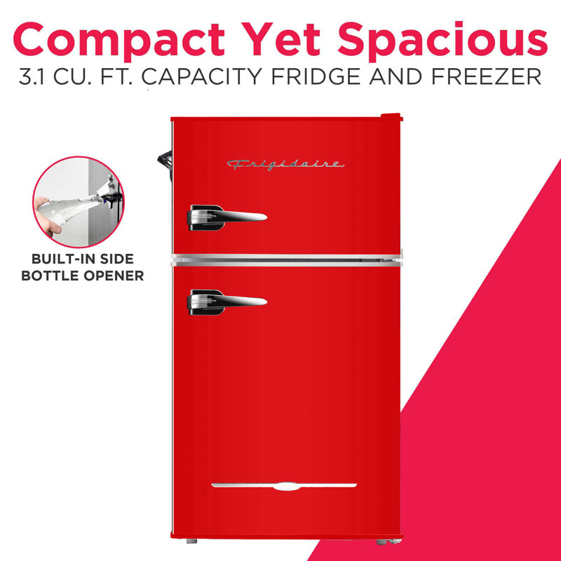 Frigidaire 3.1 Cu. Ft. Retro Compact Fridge Freezer Combo, 2-Door Refrigerator with Built-in Bottle Opener, Red