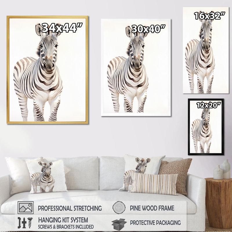 «Zebra Watercolor Zebra This», reproduction encadrée sur toile, Argent, H 44 po x l 34 po x P 1,5 po
