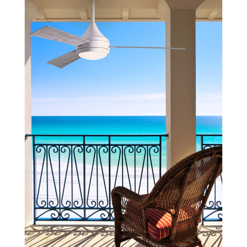 Donaire LED Outdoor Downrod Ceiling Fan, Gloss White, Barn Wood Tone