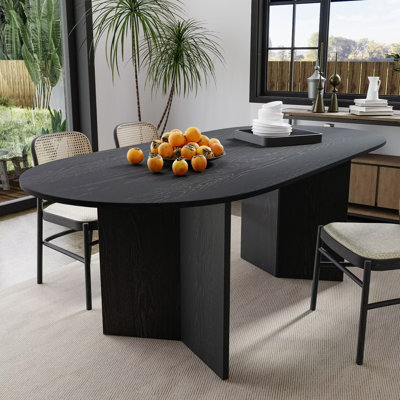 Oval Oak Dining Table with Solid Wood Double Pedestal Modern  Kitchen Table for Living Room Dining Room Seats Black