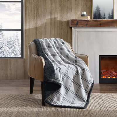 Eddie Bauer Printed Flannel & Sherpa Reversible Throw Blanket