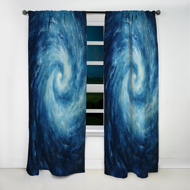 Blue Swirl Wave Spiral VII - Abstract Spirals Curtain - Blackout Abstract Curtain - 1 Panels, 52" W x 90" L