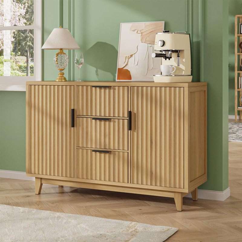 47.2" W Storage Cabinet With 3 Drawers, Yellow