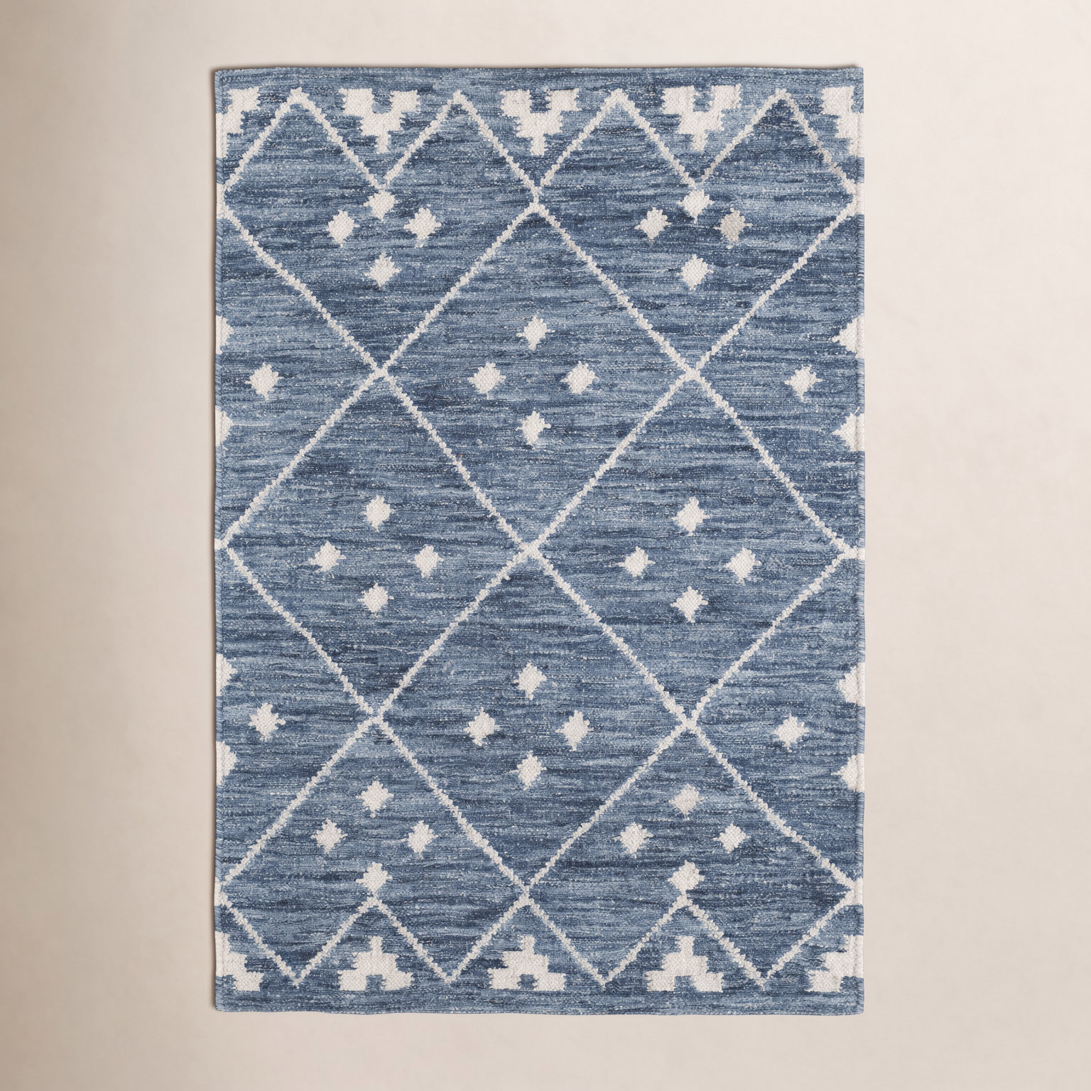 Kota Indigo Flatweave Geometric Wool Rug, Runner 2'6" x 8', Indigo