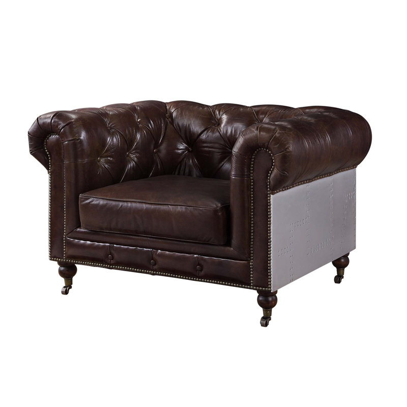 Chesterfield Vintage Brown Top Grain Leather Accent Chair