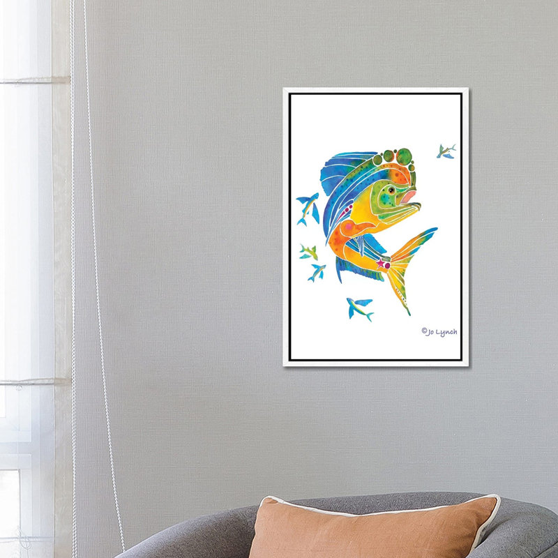 Mahi Sport Fish by Jo Lynch - Painting on Canvas, 66.04 cm H x 45.72 cm W, White Framed