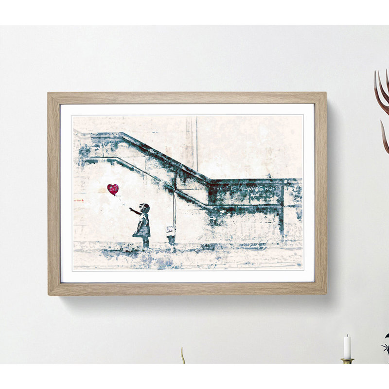 There Is Always Hope Girl With Red Balloon by Banksy - Painting, Oak Framed Paper, 63cm H x 87cm W x 2cm D