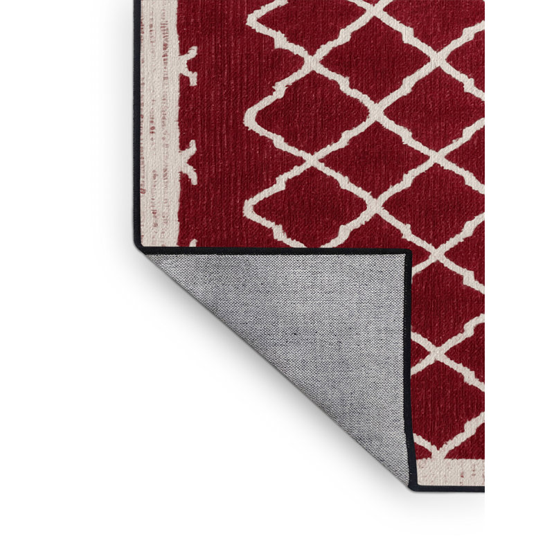 Machine Washable Trellis Red Area Rug, Square 5'