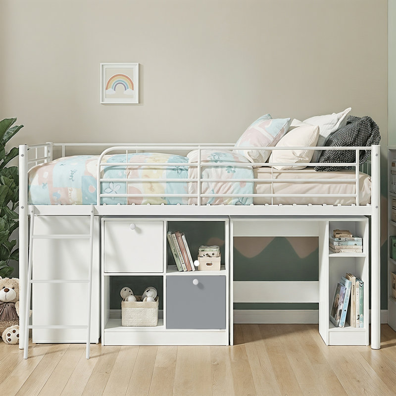 Leo Kids Metal Midsleeper Bed with Matching Bedside Table Bedroom Set