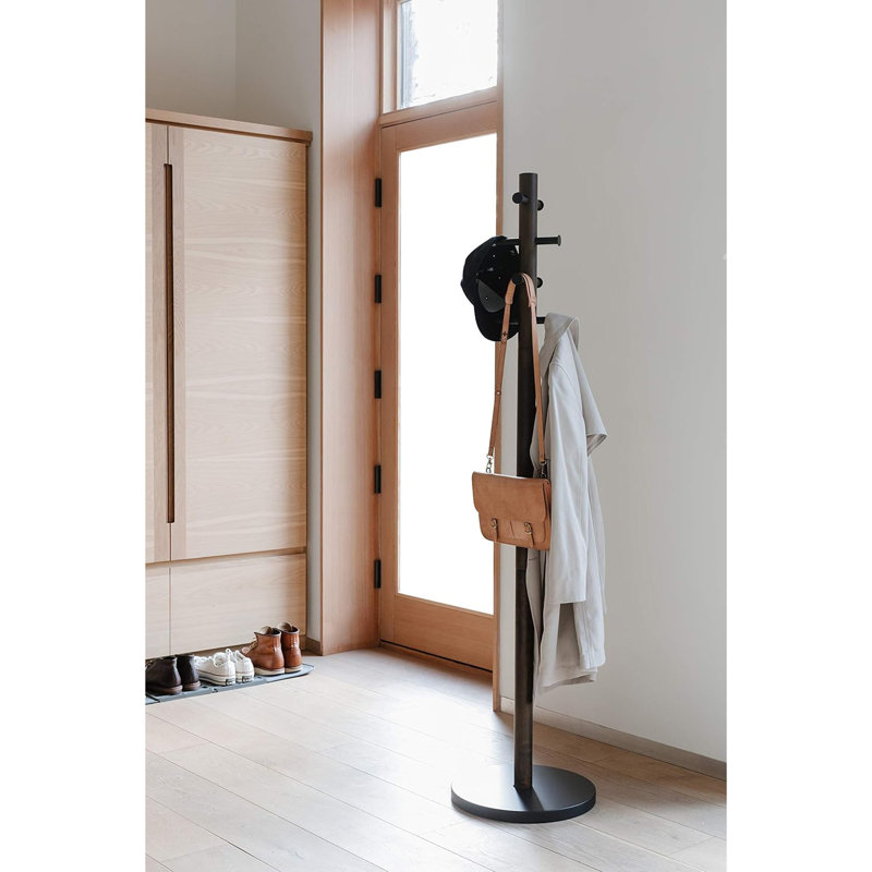 Pillar Solid Wood Freestanding Coat Stand, 8 Hooks, Black/Walnut