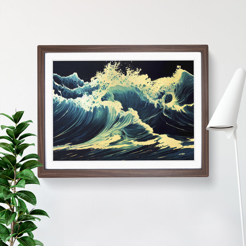 XH1022-1113X A Vivid Ocean Wave - Single Picture Frame Print, 46cm H x 64cm W x 2cm D, Walnut Framed
