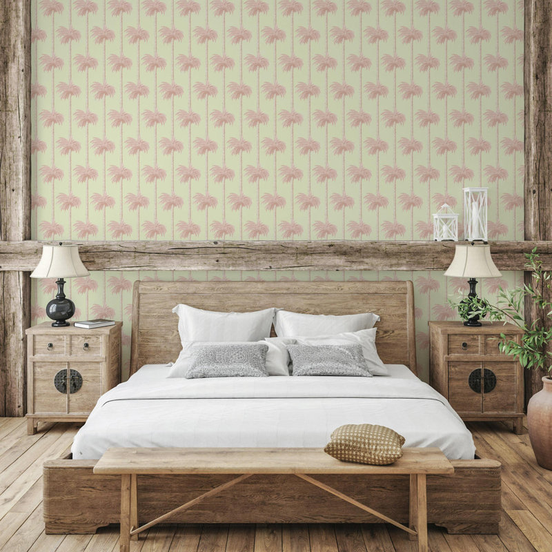 Palmiers Tiki rétro - papier peint rose
