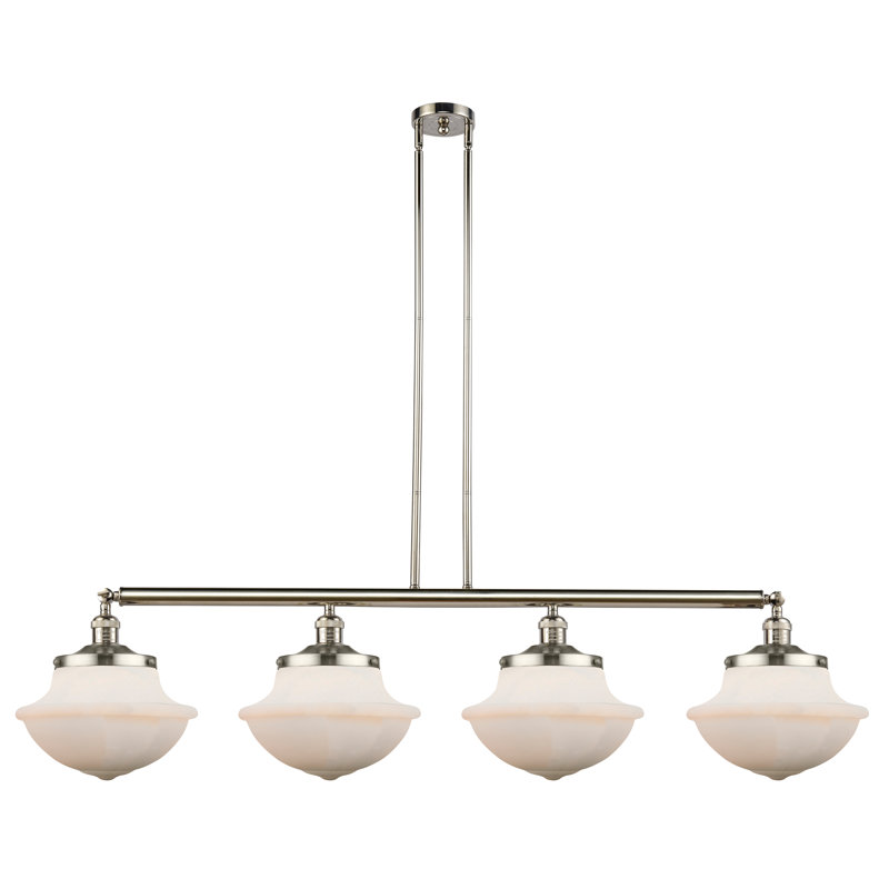 Theresa 4 - Light Kitchen Island Pendant, Matte White, 3.5 Watt Vintage LED Bulb, Polished Nickel