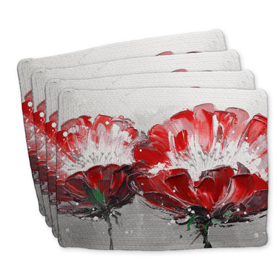 Braided Polyester Placemats - Wild Flowers on Gray - Set of 4