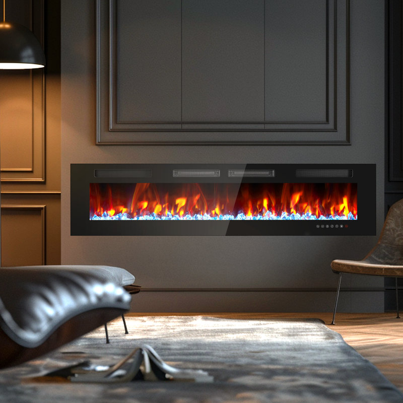 72"W Ultra Thin Recessed & Wall Mounted Electric Fireplace with Dual Heat Vents, 18" H x 72" W x 3.15" D
