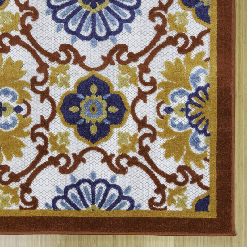 Fosel Chora Red and Ivory Floral Outdoor Rug