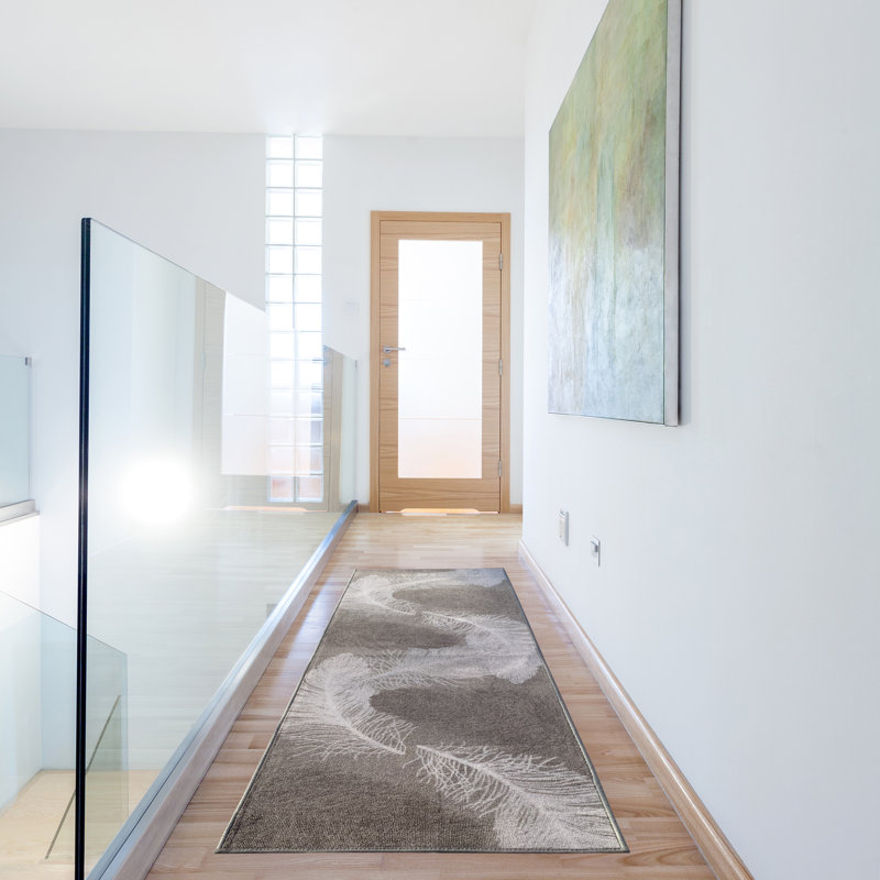 Tapis touffeté gris / blanc, Tapis de couloir 2 pi 7 po x 7 pi