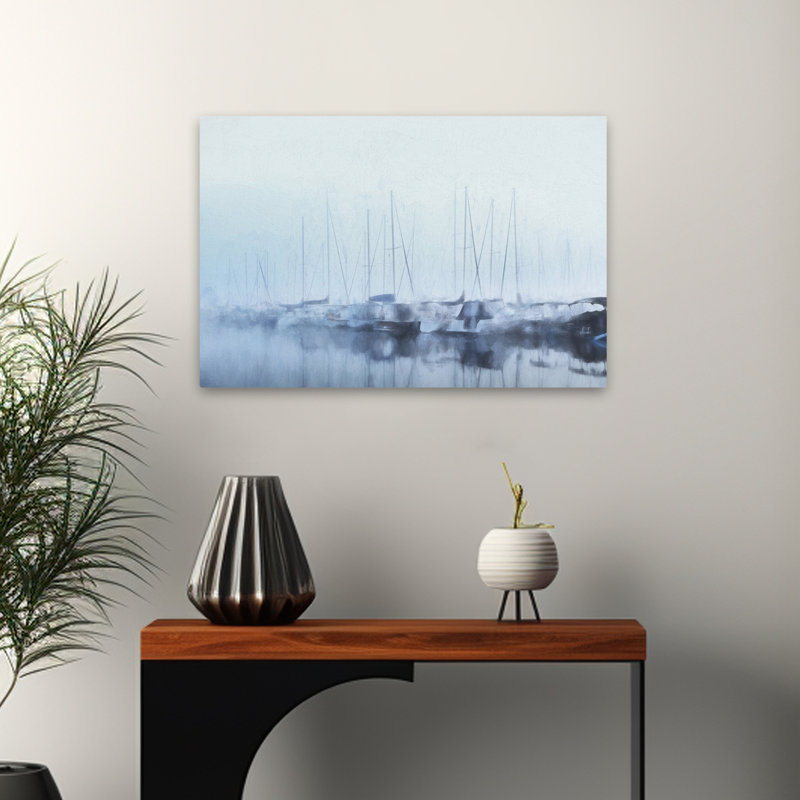 Misty Marina - voiliers côtiers dans la brume, art paisible, H 16 po x l 24 po