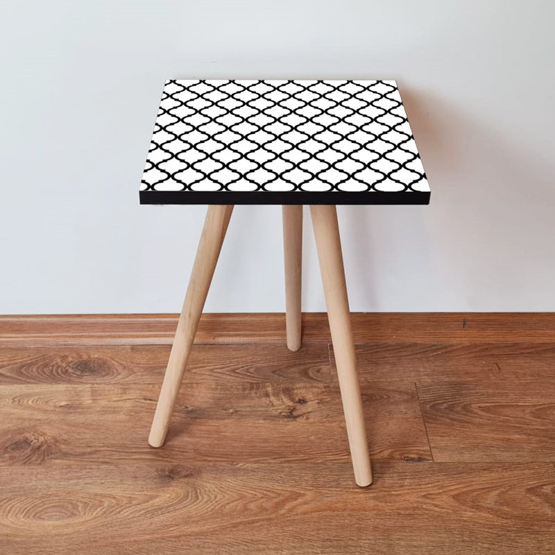 Table d'appoint moderne géométrique, noir et blanc, 13,8 po x 16,5 po x 13,8 po | 100% panneau de fibres à densité moyenne avec une épaisseur de 0,7 pouce | Pieds en bois de hêtre | Design élégant et fonctionnel, parfait pour le décor du salon ou de la chambre à coucher