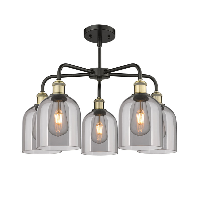 Odaniel 5 - Light Steel Dimmable Bell Chandelier, Light Smoke, Black Antique Brass