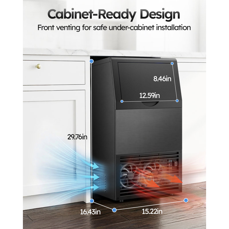 Machine à glaçons commerciale sous comptoir de 120 lb/jour avec capacité de stockage de 33 lb, double alimentation en eau et autonettoyage