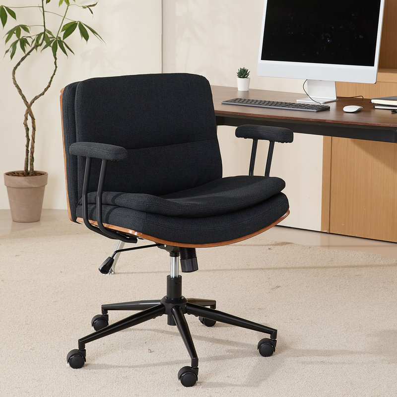 Chaise de bureau à domicile avec accoudoirs et roulettes, fauteuil de bureau pivotant moderne en noyer