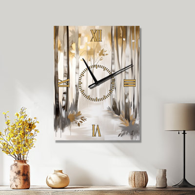 Horloge murale scandinave en métal beige Silver Birch Morning I