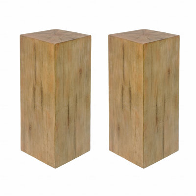 33.75"H Wood-Look Square-Column MGO Patio End Table, Wood-Like Distressed Finish, Mix With Different Heights