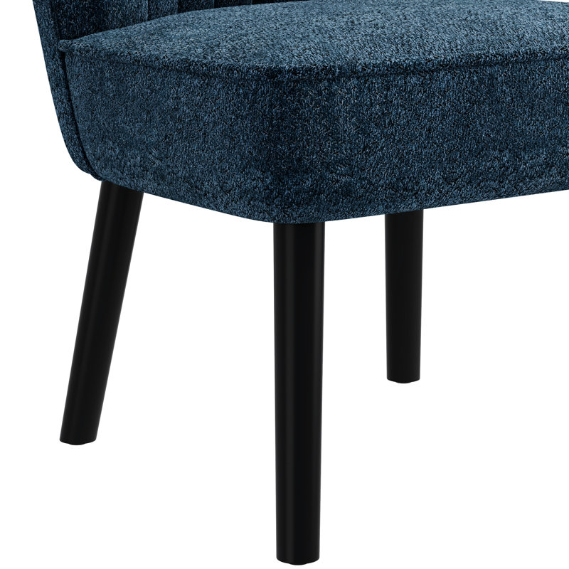 Fauteuil gai bleu marine - compact et gai. Revêtement 100% bouclé. Pieds en bois. Dossier élégant. Chaise à assemblage rapide, Joy Joyful. Tissu doux. Cadre en bois massif. Moderne sans effort