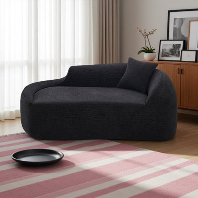 Compression Curved Chaise Longue Chair Indoor, Modern Chenille Loveseat Couch With Deep Seat Sofa Bed With 1 Pillow