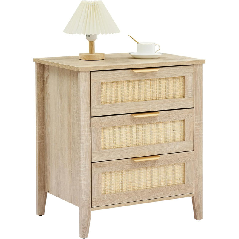 Table de chevet, table de bout en rotin, armoire Boho avec 3 tiroirs en rotin naturel