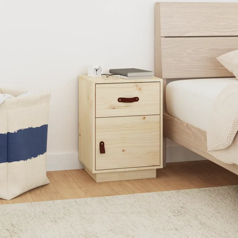 Kaleth 40cm W Solid Wood Bedside Table, Oak